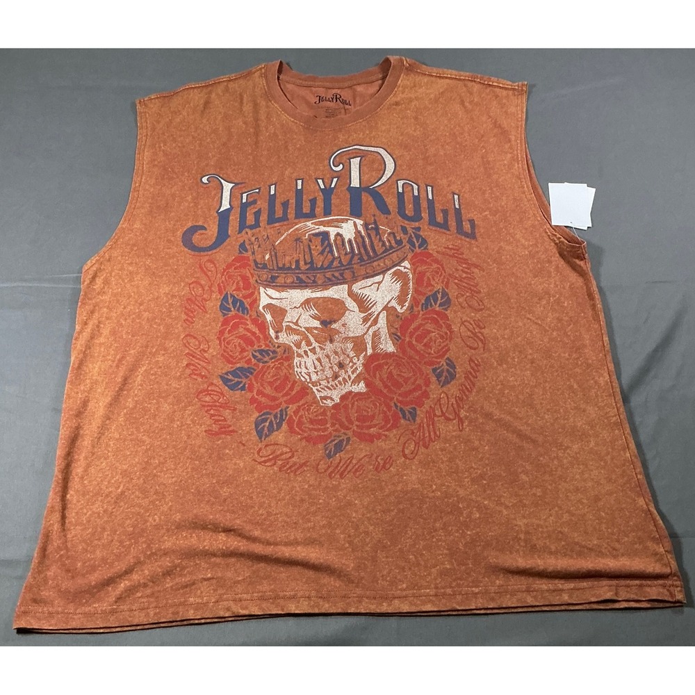 Jelly Roll Mens XL Muscle Tank Top Brown Mineral Wash Skull Heart‎ of Stone New